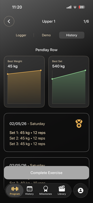 Progress chart showing lifts improving week over week