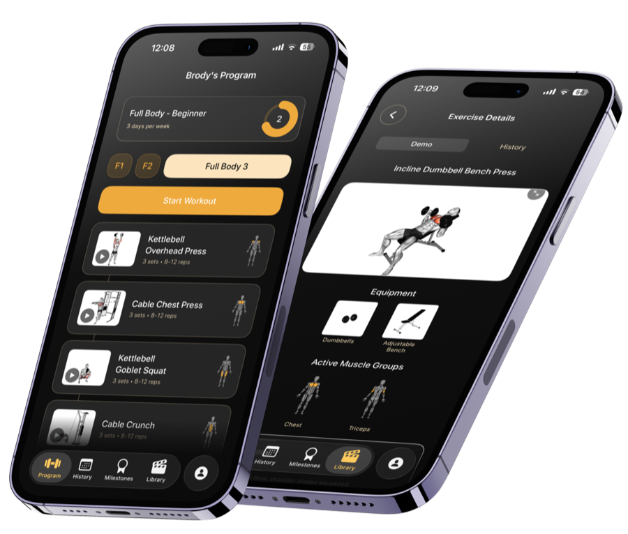 Train app on iPhone showing your personalised program and exercise demo